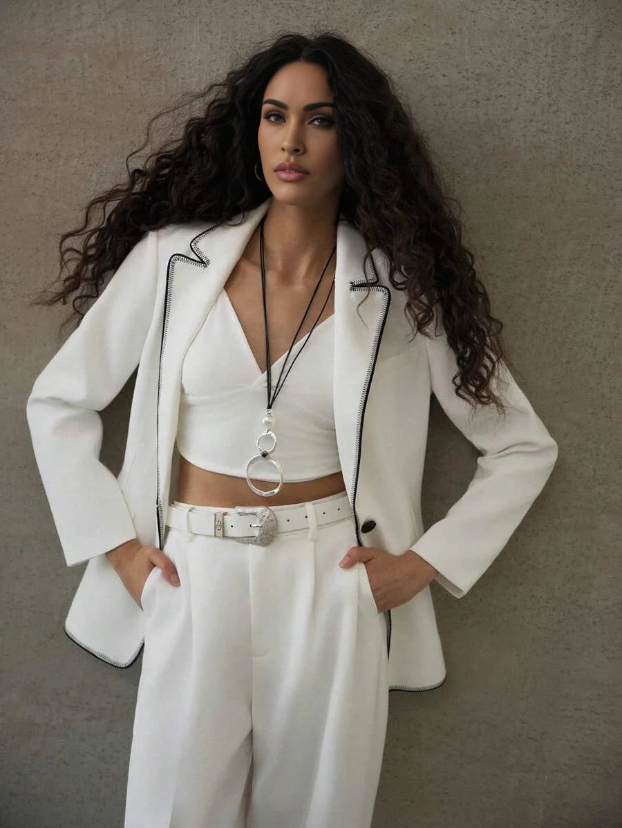 PREMIUM CONTRAST TRIM SINGLE BUTTON BLAZER