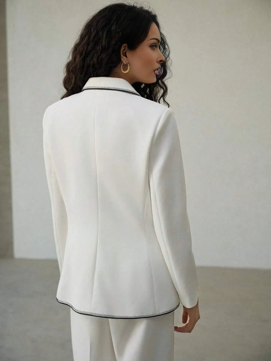 PREMIUM CONTRAST TRIM SINGLE BUTTON BLAZER