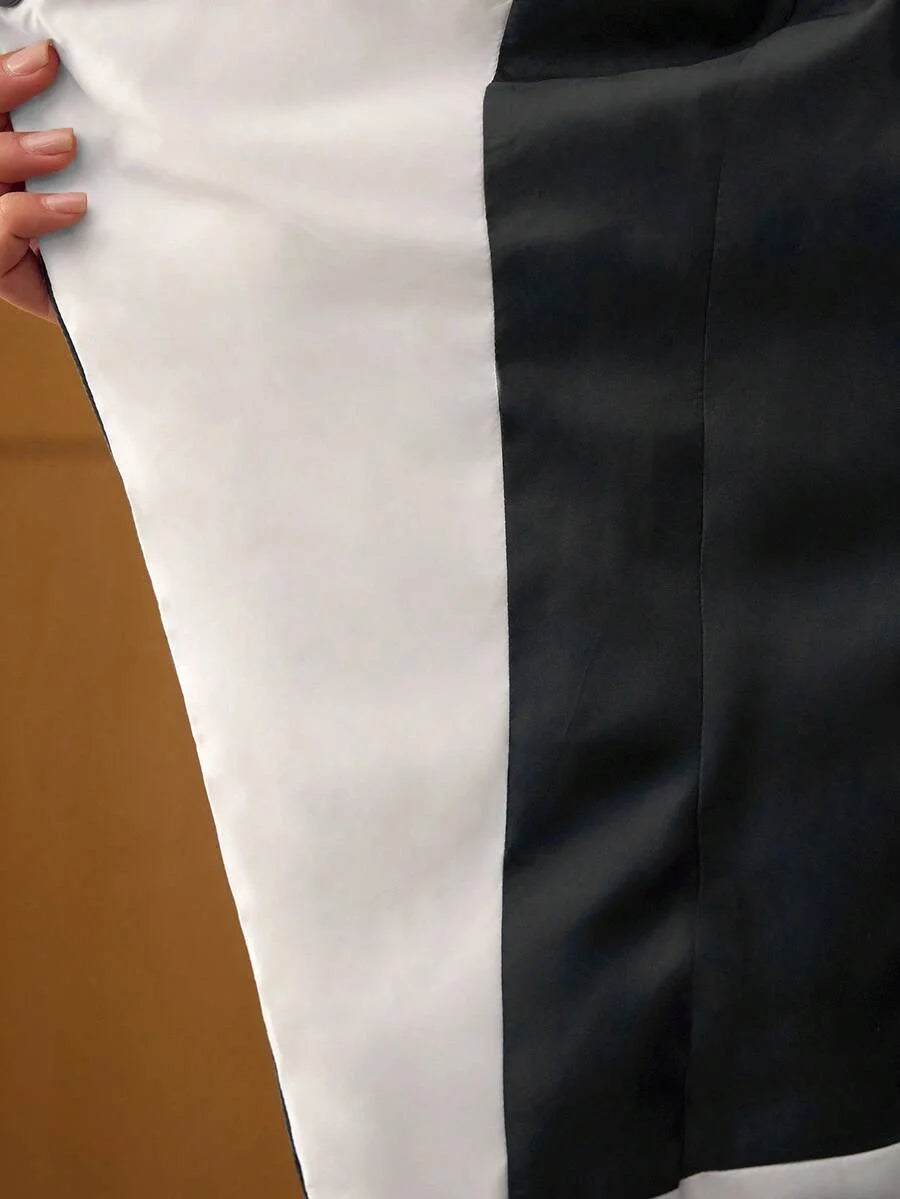 PREMIUM CONTRAST WATERFALL COLLAR DOUBLE BREASTED PLACKET BELTED WINTER COAT