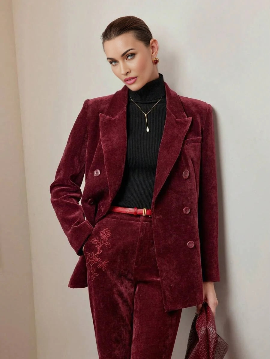 PREMIUM CORDUROY PEAK COLLAR DOUBLE BREASTED PLACKET BLAZER