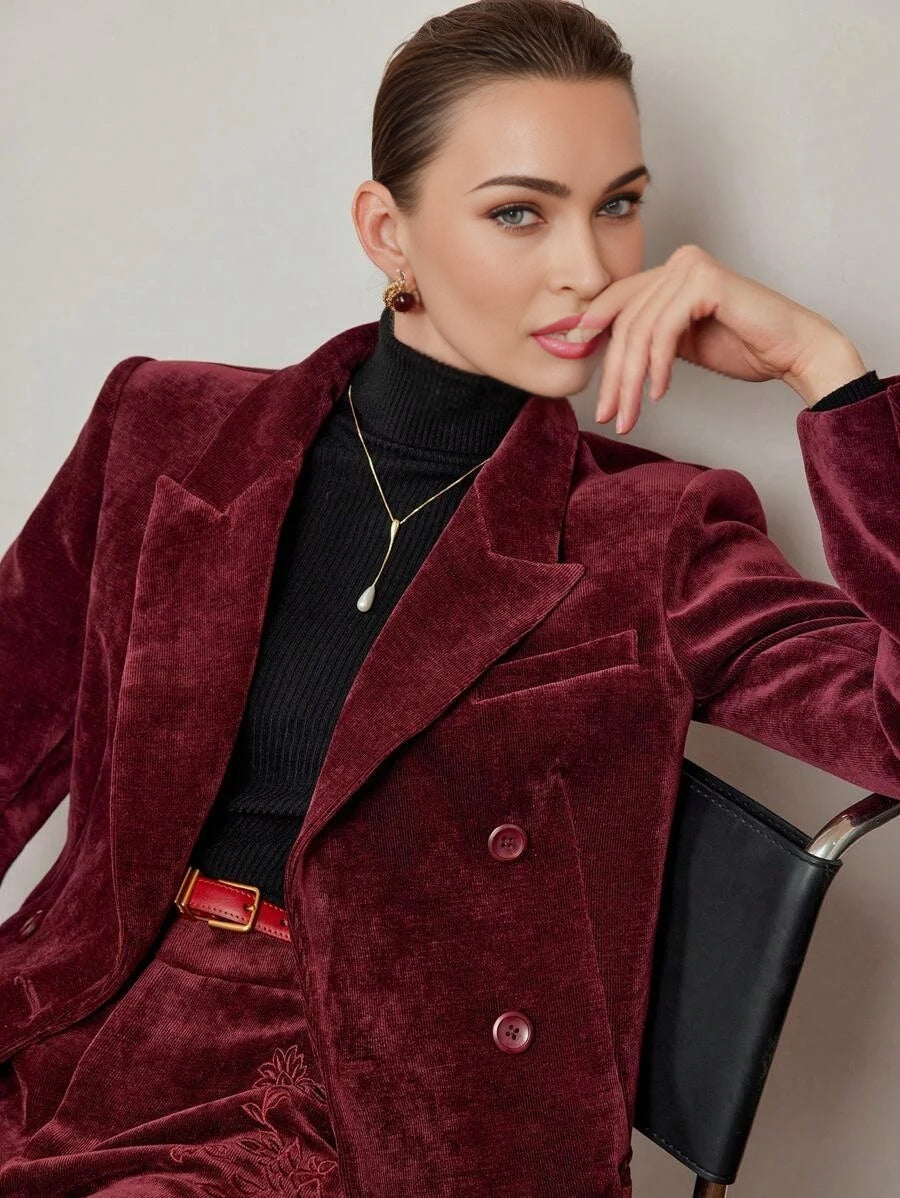 PREMIUM CORDUROY PEAK COLLAR DOUBLE BREASTED PLACKET BLAZER