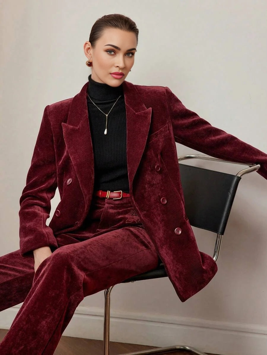 PREMIUM CORDUROY PEAK COLLAR DOUBLE BREASTED PLACKET BLAZER