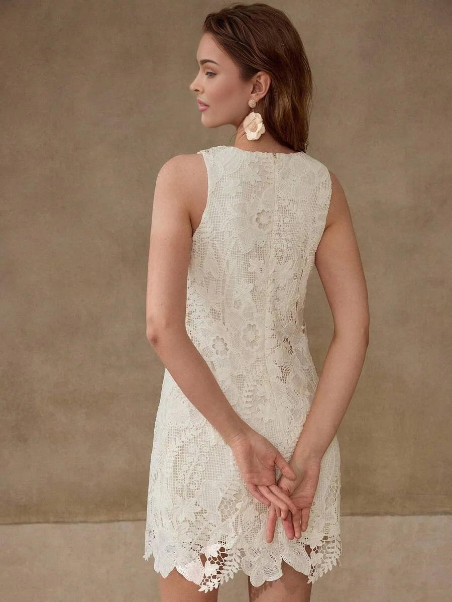 PREMIUM CROCHET FLORAL PATTERN SLEEVELESS DRESS