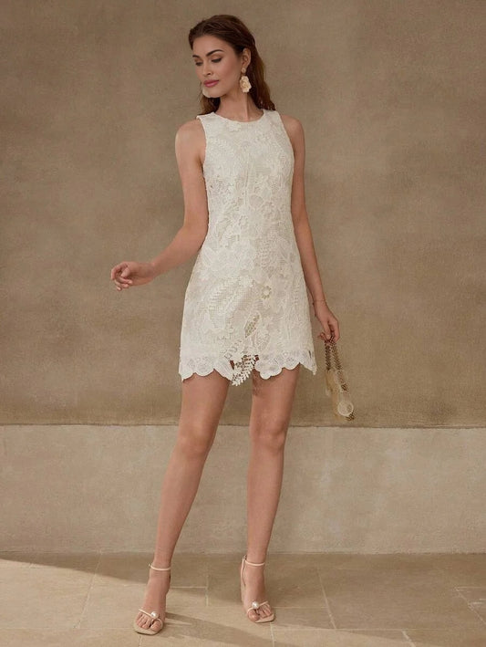 PREMIUM CROCHET FLORAL PATTERN SLEEVELESS DRESS