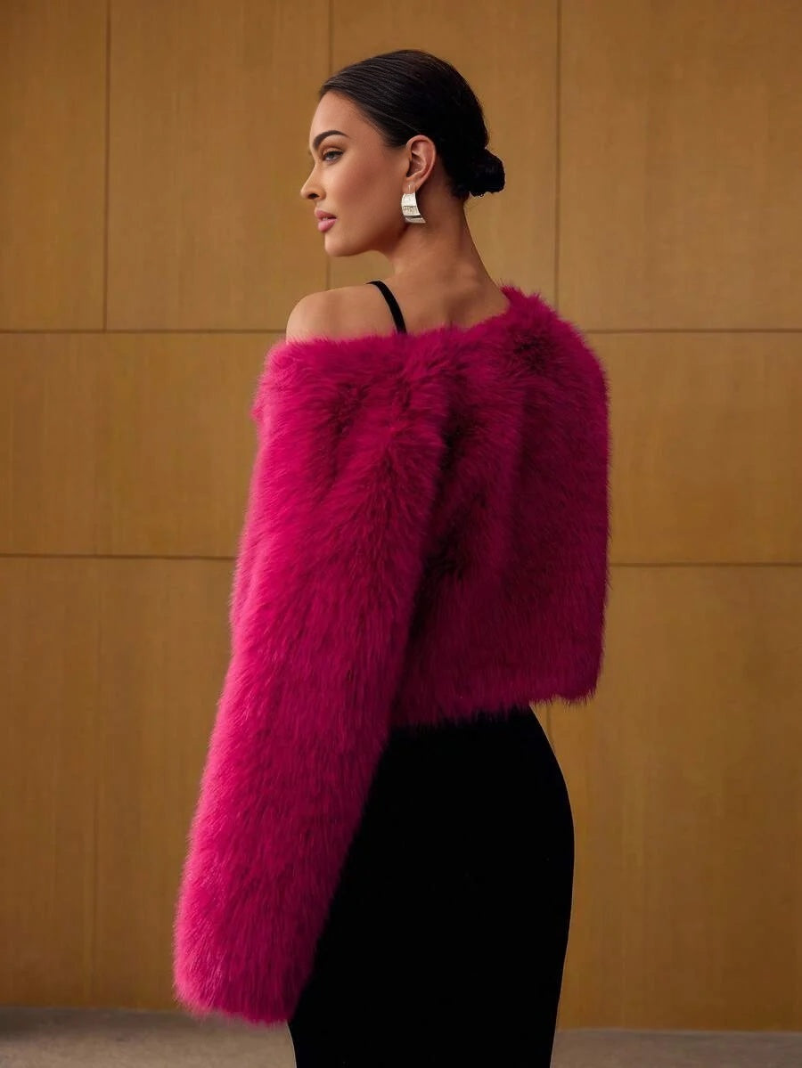 PREMIUM CROP LONG SLEEVE FAUX FUR COAT