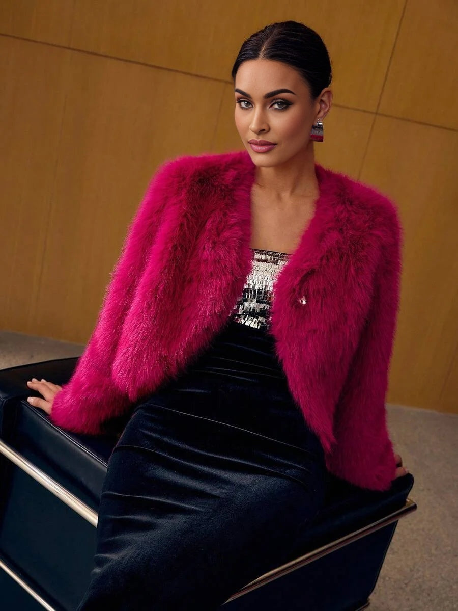 PREMIUM CROP LONG SLEEVE FAUX FUR COAT