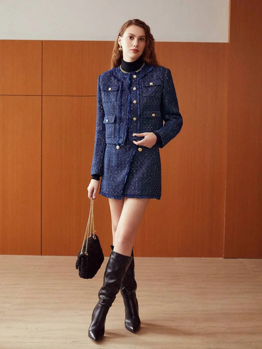 PREMIUM CROPPED GLITTER TWEED JACKET