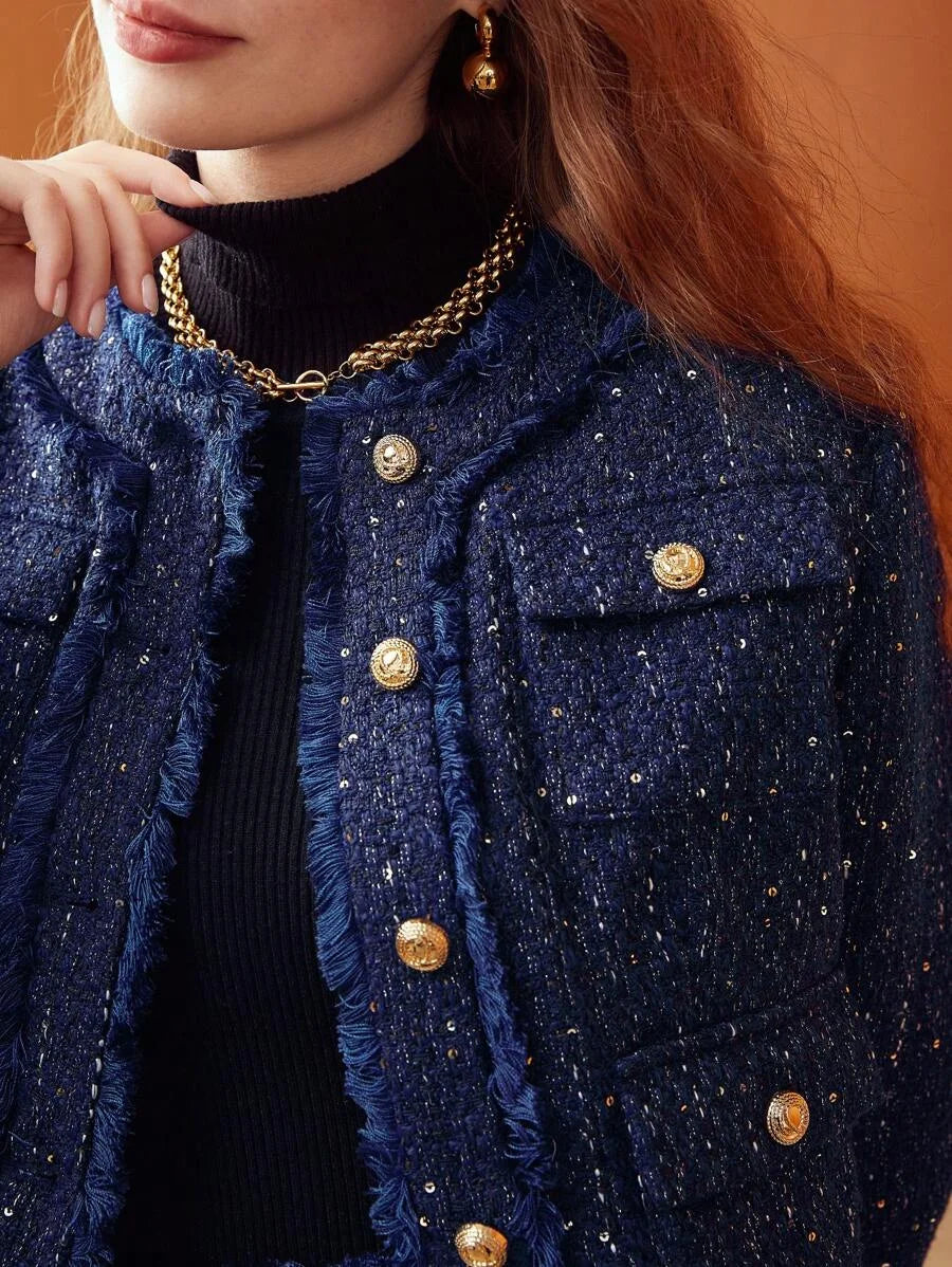 PREMIUM CROPPED GLITTER TWEED JACKET