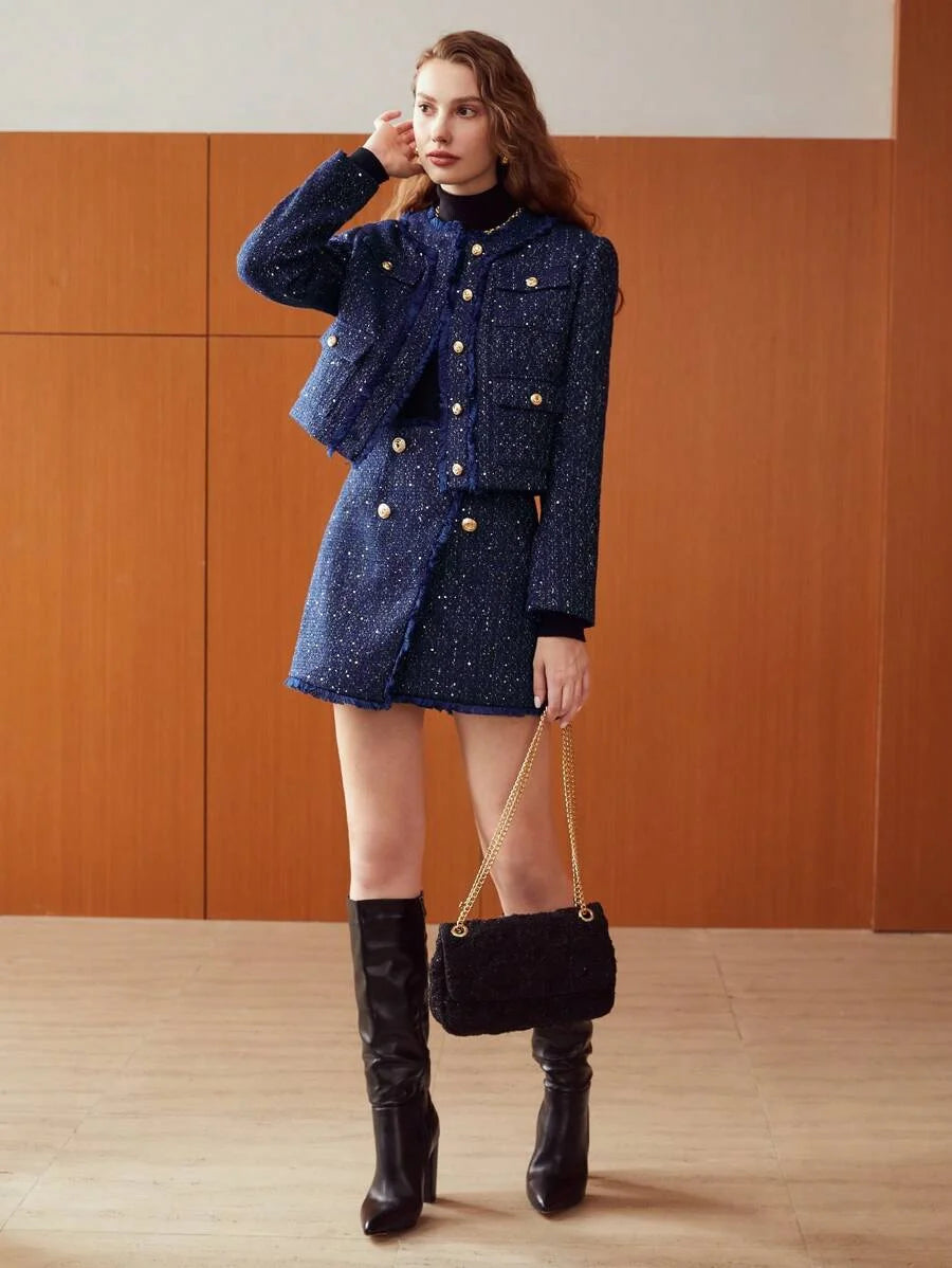 PREMIUM CROPPED GLITTER TWEED JACKET