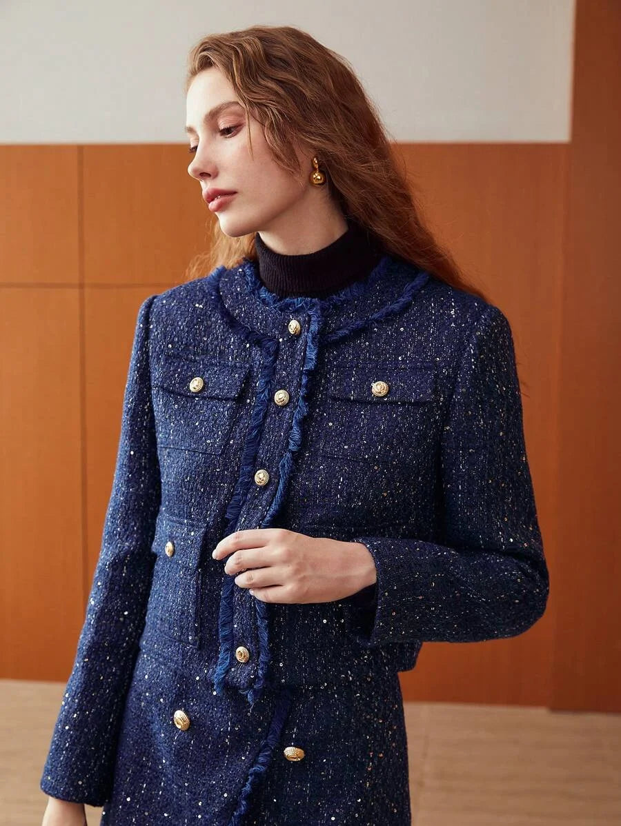 PREMIUM CROPPED GLITTER TWEED JACKET