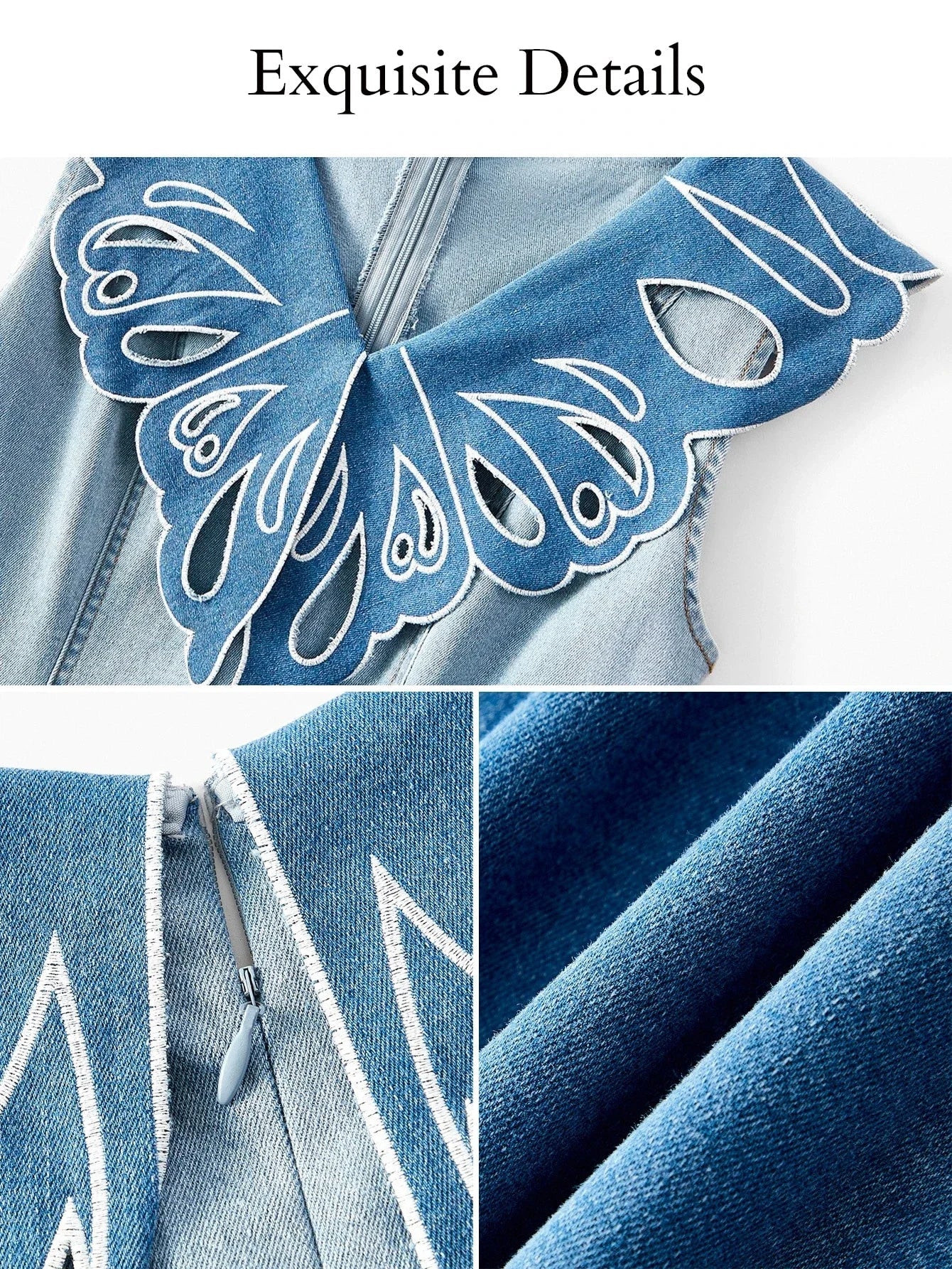 PREMIUM CUT OUT EMBROIDERY DENIM DRESS