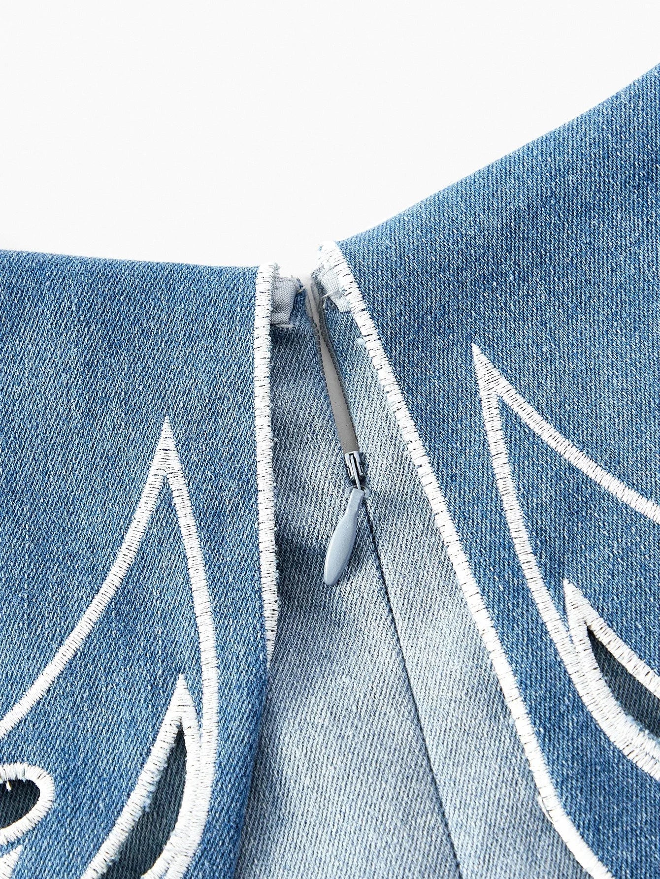 PREMIUM CUT OUT EMBROIDERY DENIM DRESS