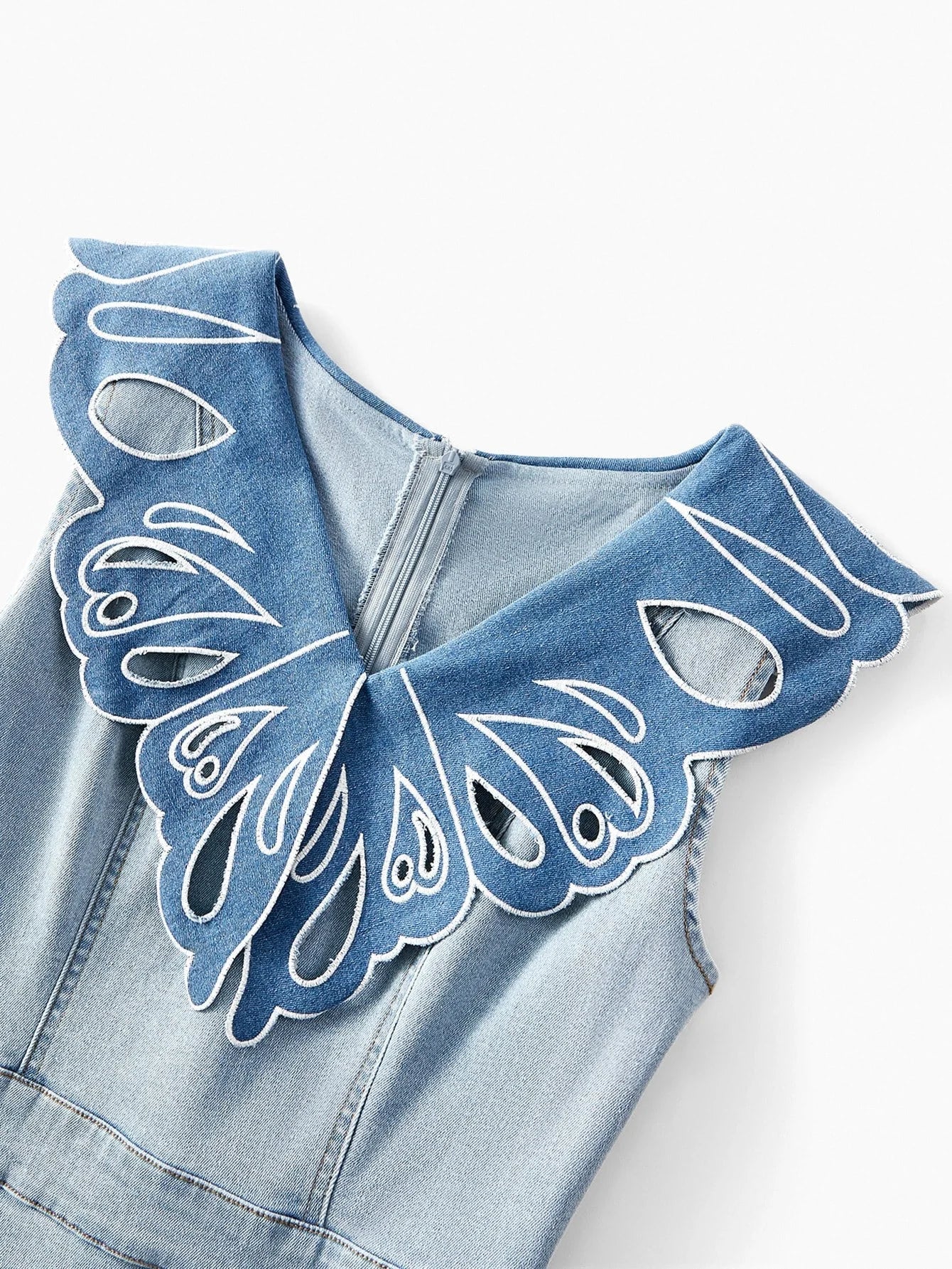 PREMIUM CUT OUT EMBROIDERY DENIM DRESS