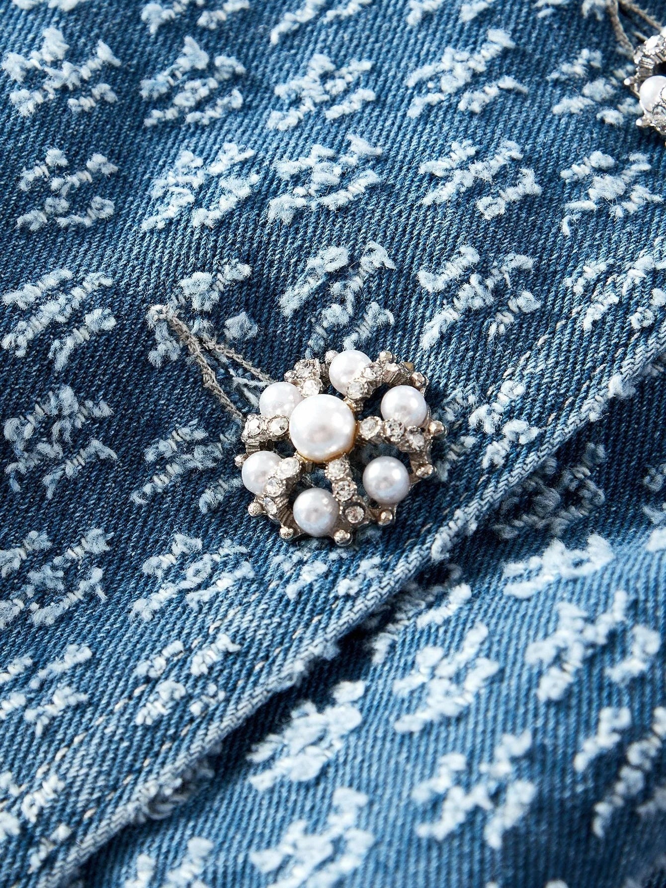 PREMIUM DENIM JACQUARD LAPEL COLLAR RAW EDGE JACKET amp MAXI SKIRT SET FALL WINTER