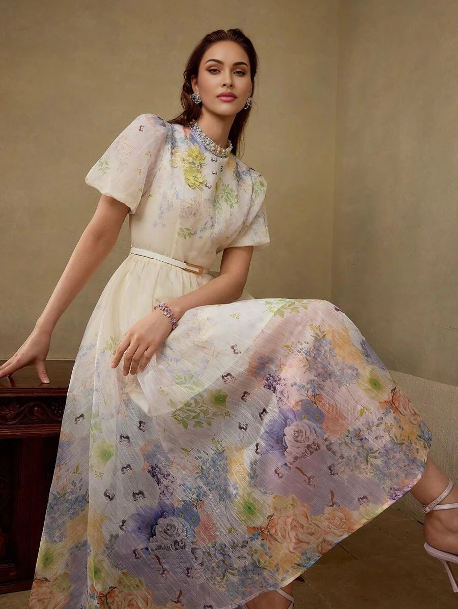 PREMIUM DITSY FLORAL BELTED DRESS