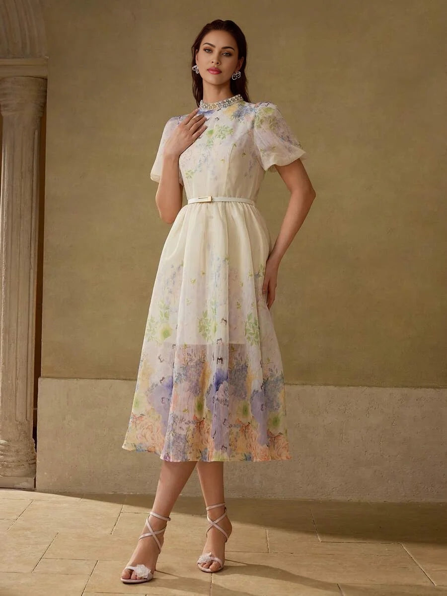 PREMIUM DITSY FLORAL BELTED DRESS