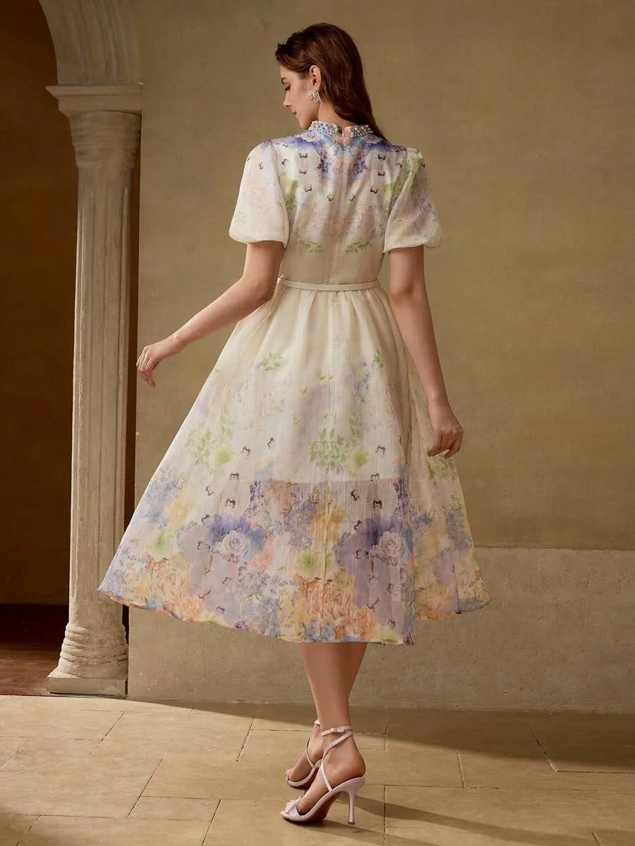 PREMIUM DITSY FLORAL BELTED DRESS