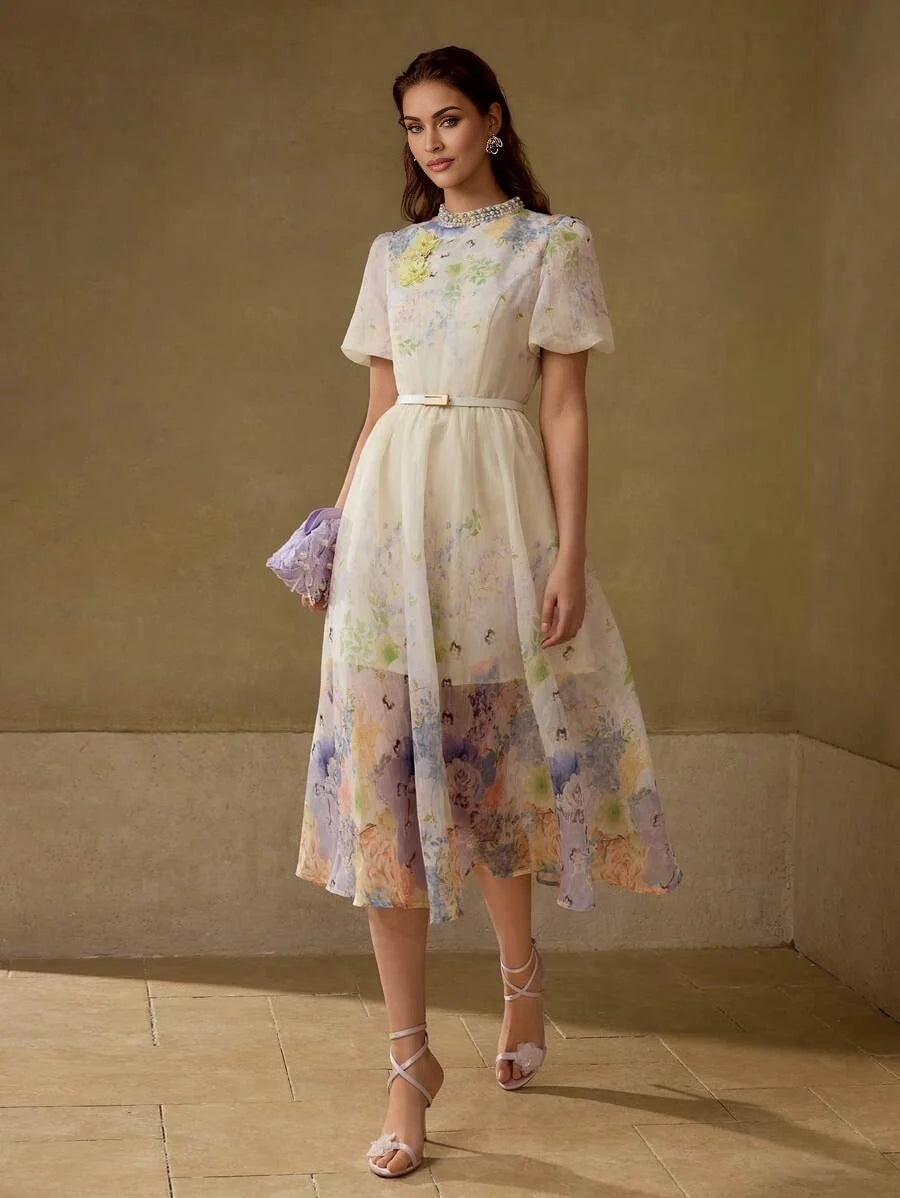 PREMIUM DITSY FLORAL BELTED DRESS