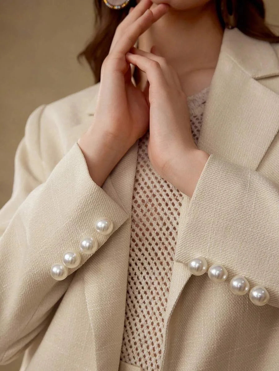 PREMIUM DOUBLE BREASTED FAUX PEARL DETAIL BLAZER