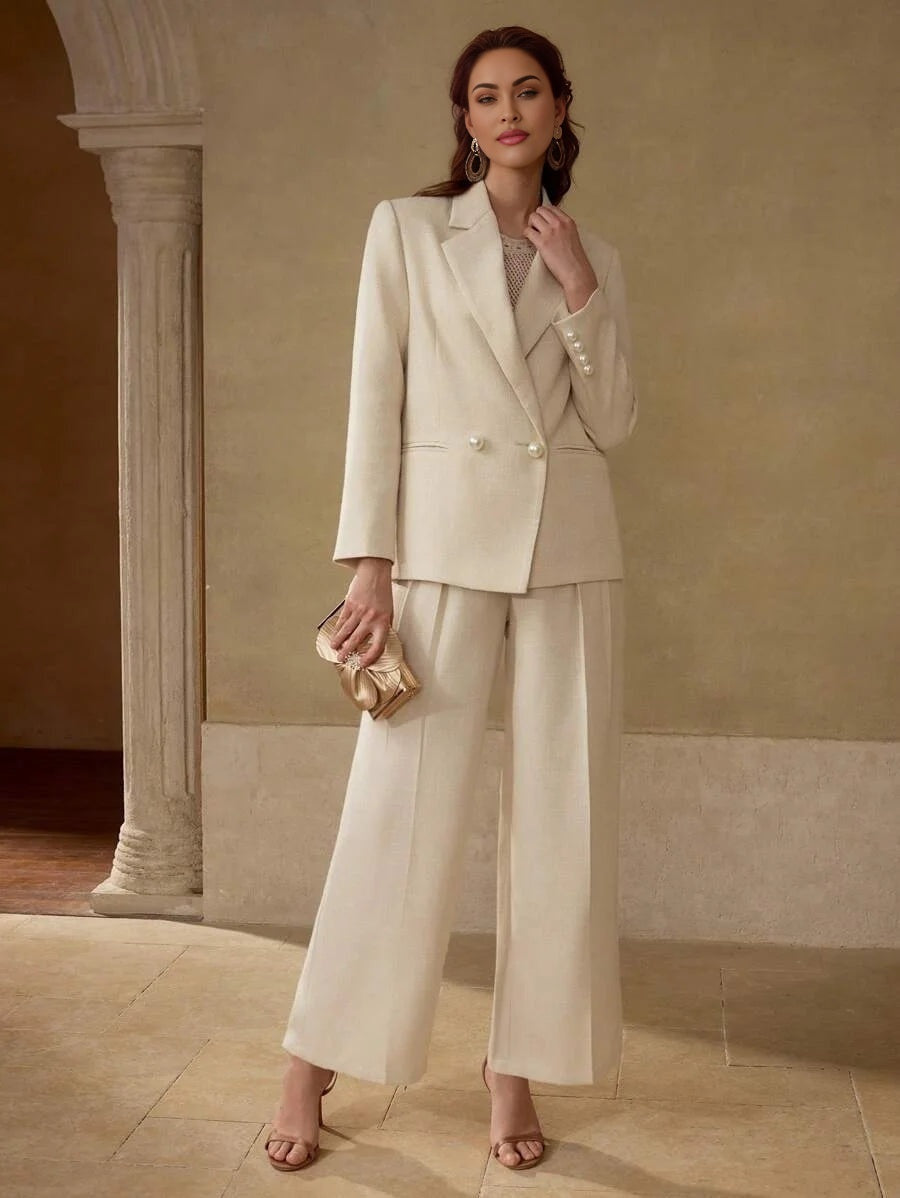 PREMIUM DOUBLE BREASTED FAUX PEARL DETAIL BLAZER