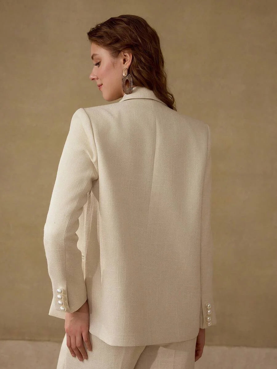 PREMIUM DOUBLE BREASTED FAUX PEARL DETAIL BLAZER