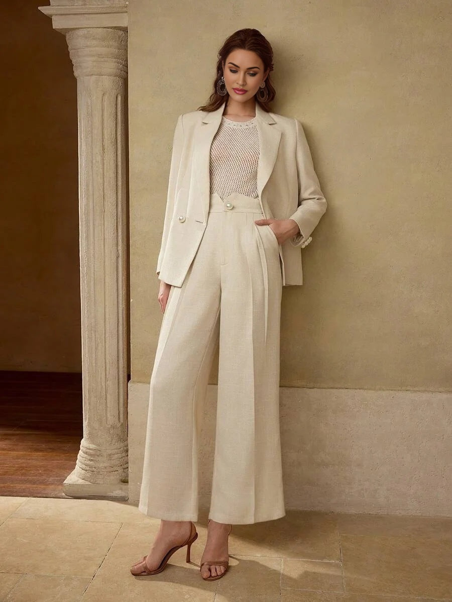 PREMIUM DOUBLE BREASTED FAUX PEARL DETAIL BLAZER