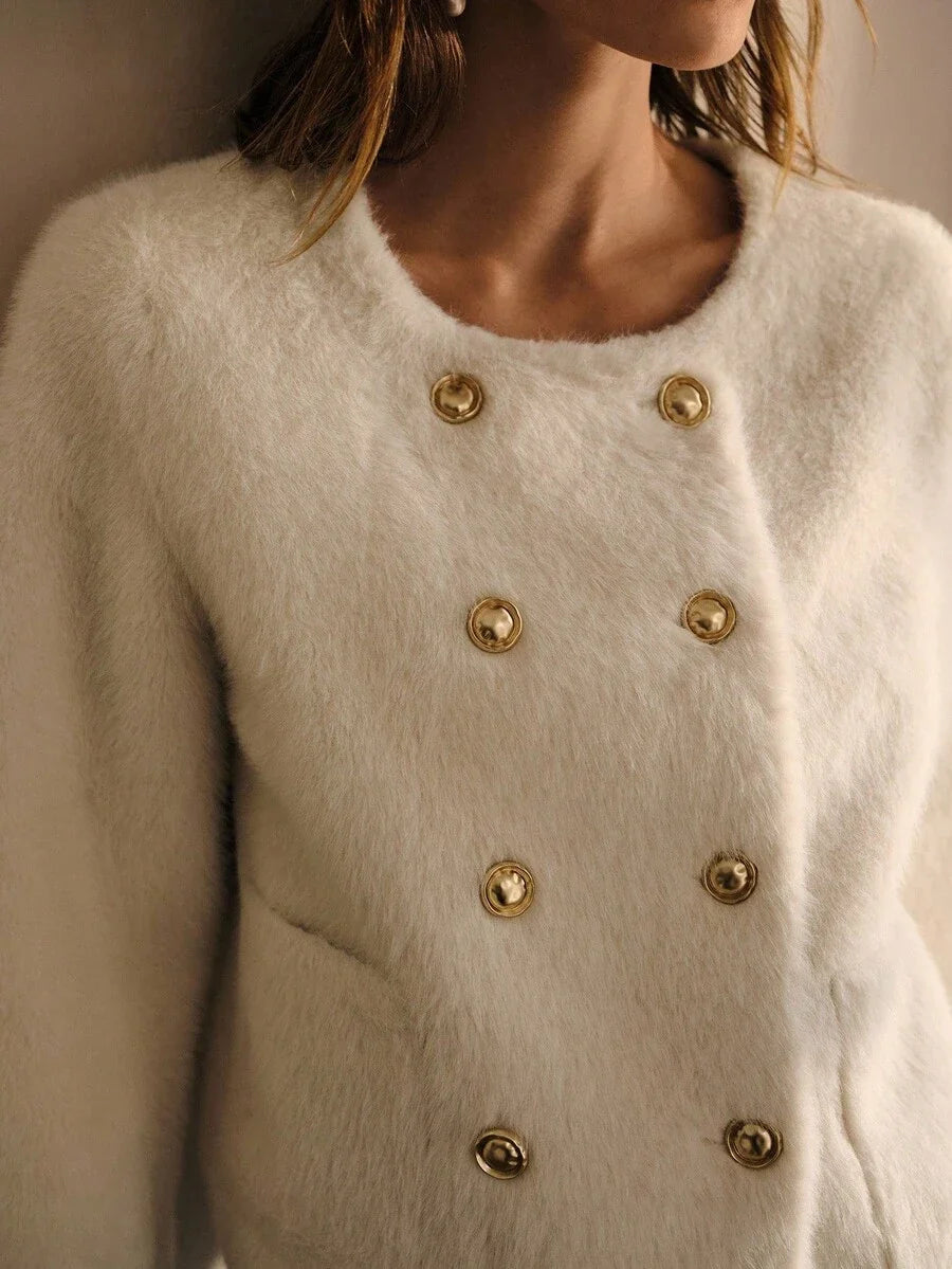 PREMIUM DOUBLE BREASTED LONG SLEEVE FAUX FUR COAT