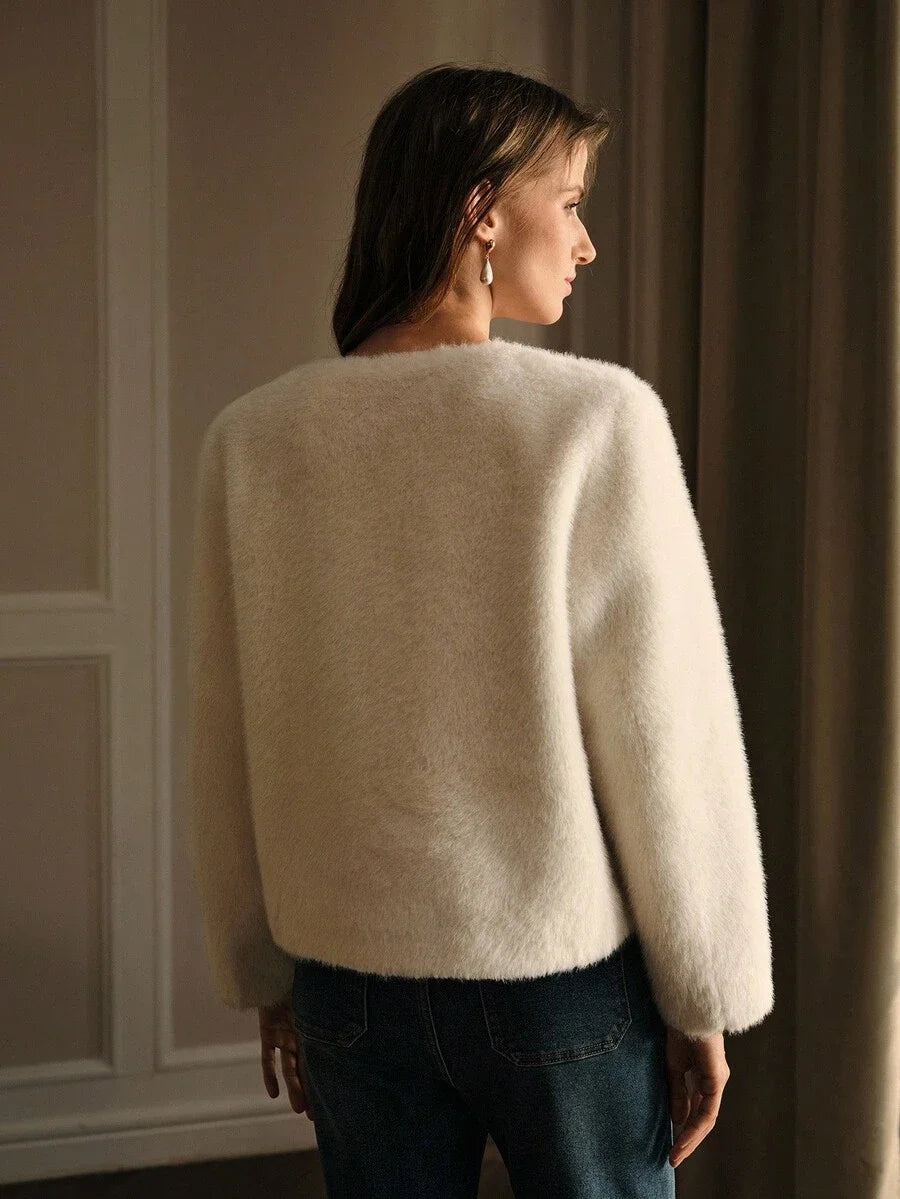 PREMIUM DOUBLE BREASTED LONG SLEEVE FAUX FUR COAT