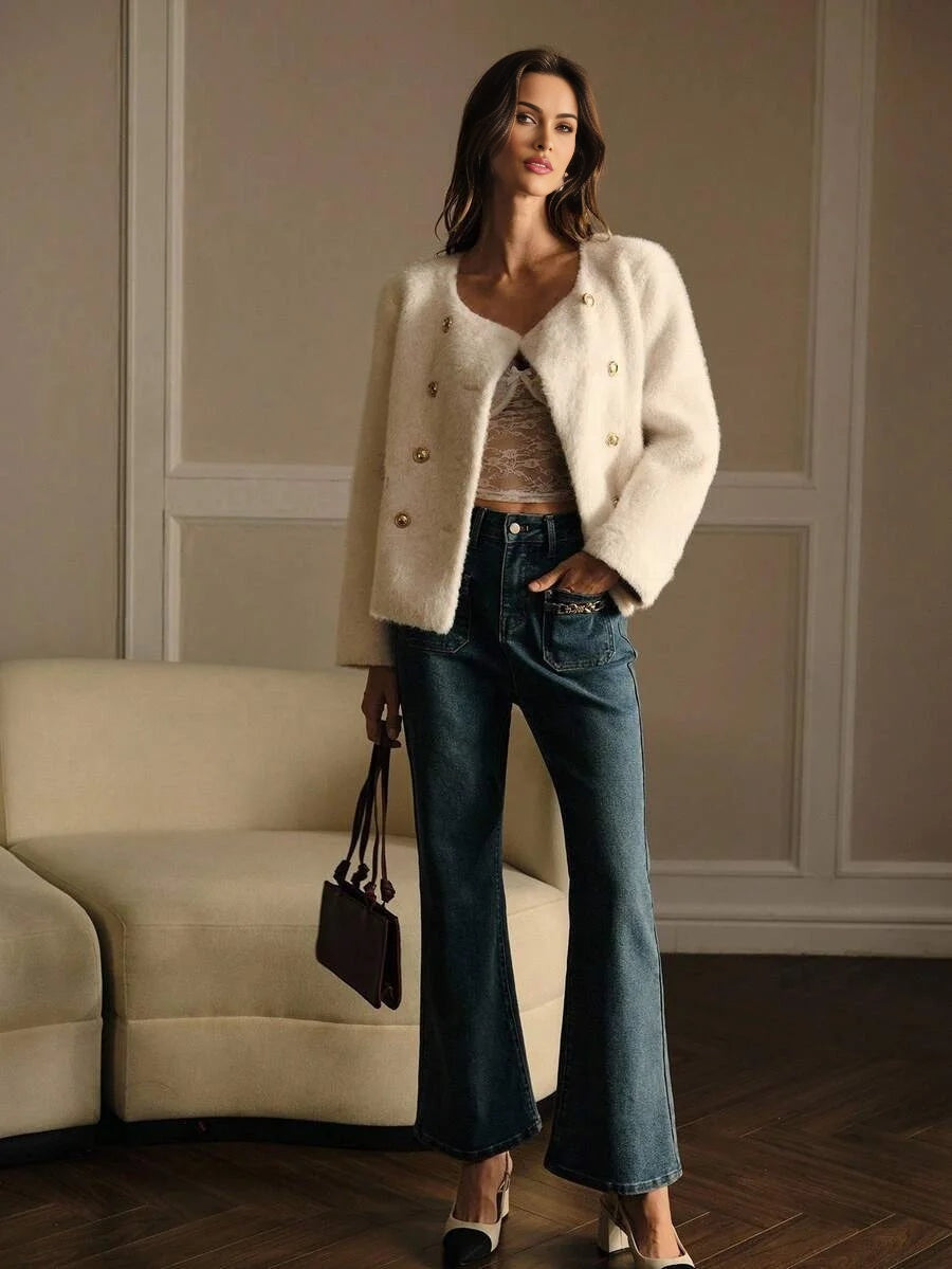 PREMIUM DOUBLE BREASTED LONG SLEEVE FAUX FUR COAT