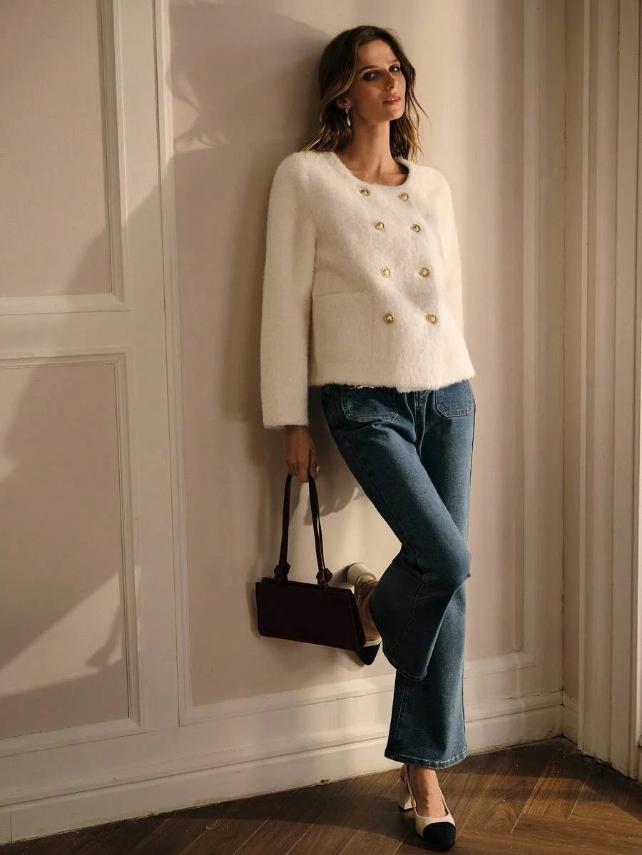 PREMIUM DOUBLE BREASTED LONG SLEEVE FAUX FUR COAT