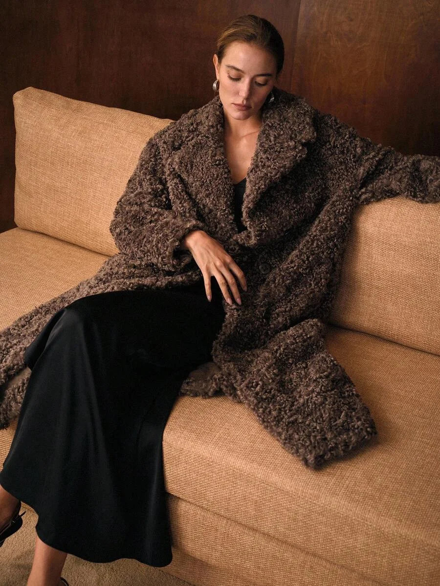 PREMIUM DOUBLE BREASTED LONG SLEEVE FAUX FUR COAT FOR AUTUMN amp WINTER