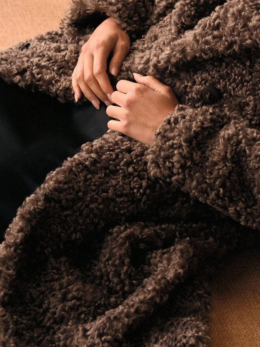 PREMIUM DOUBLE BREASTED LONG SLEEVE FAUX FUR COAT FOR AUTUMN amp WINTER