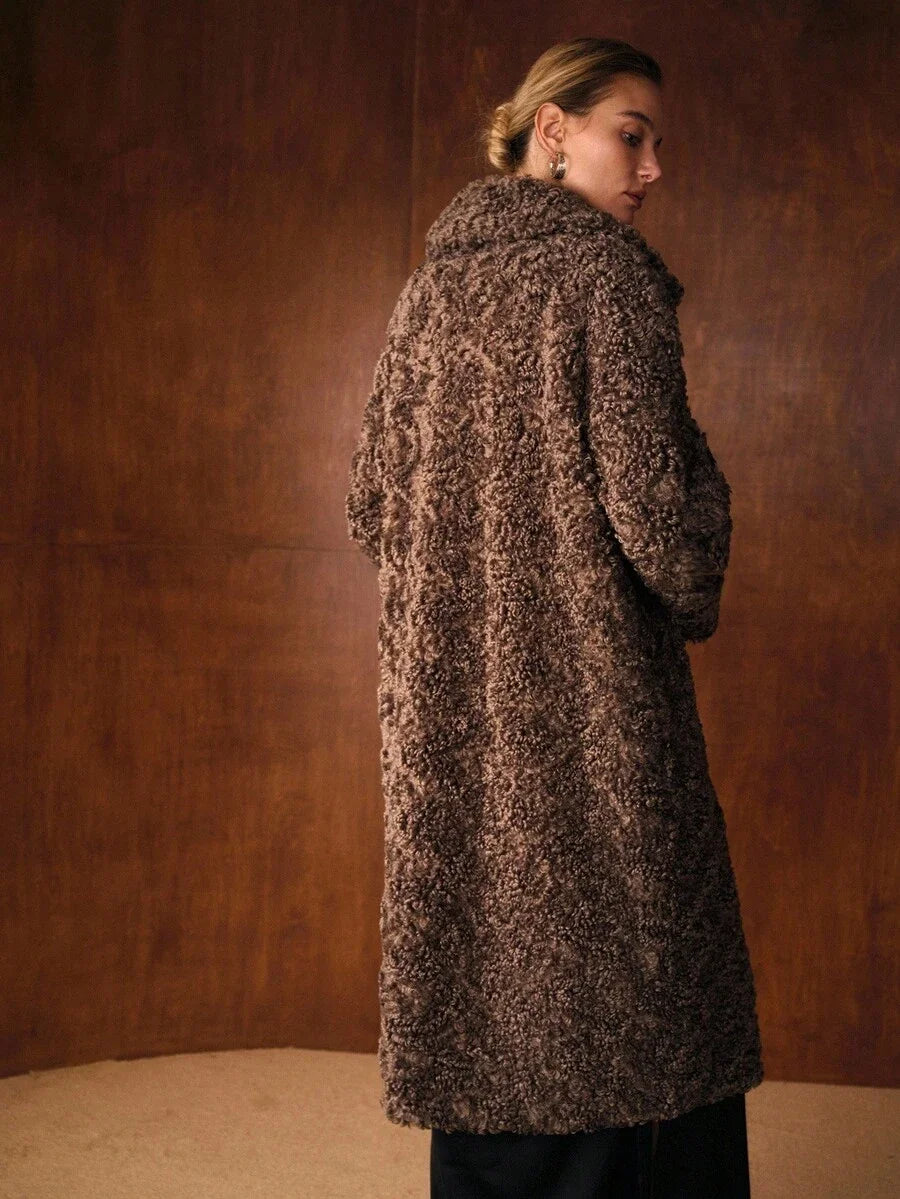 PREMIUM DOUBLE BREASTED LONG SLEEVE FAUX FUR COAT FOR AUTUMN amp WINTER