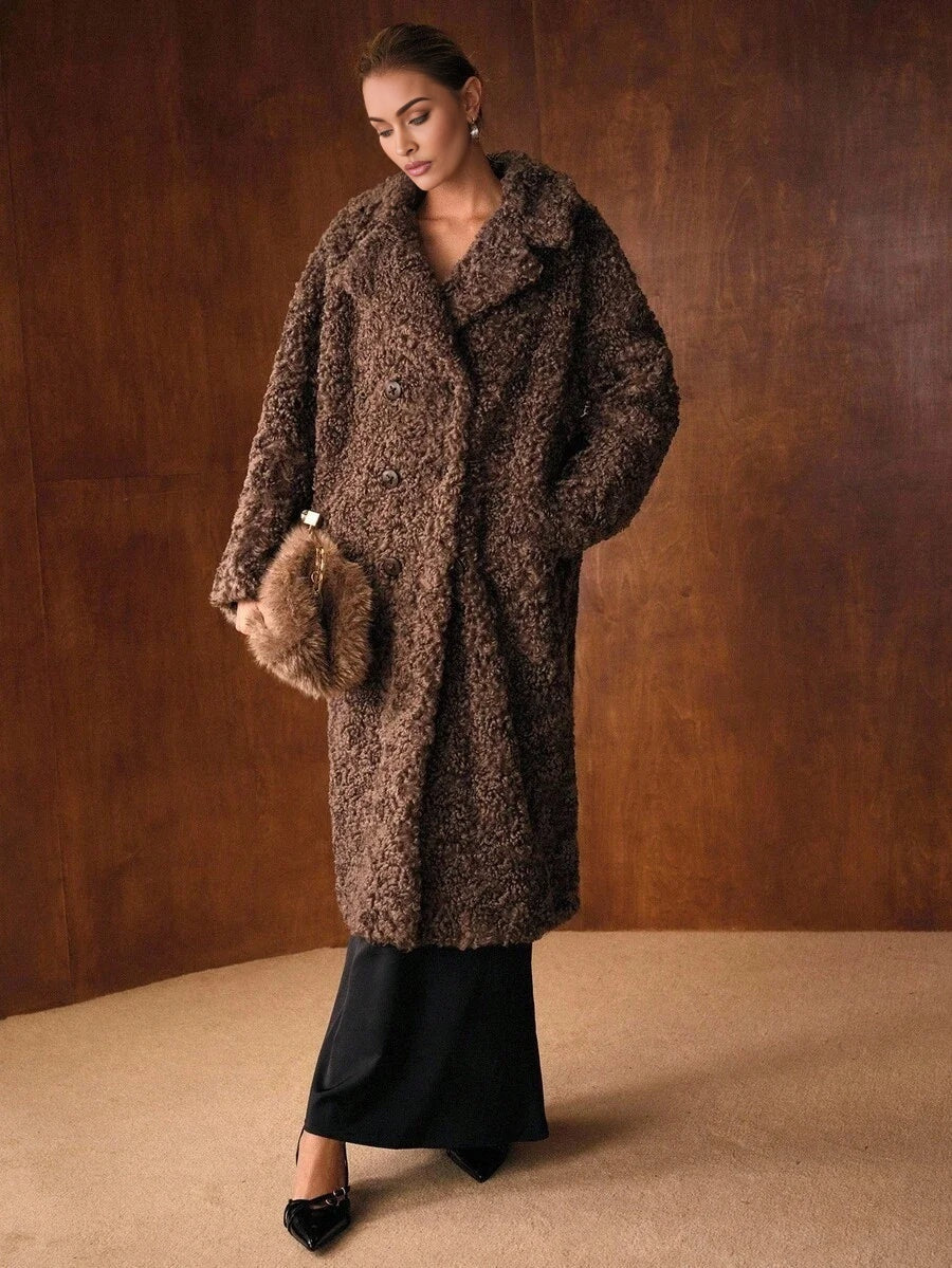 PREMIUM DOUBLE BREASTED LONG SLEEVE FAUX FUR COAT FOR AUTUMN amp WINTER