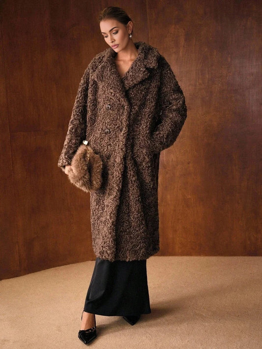 PREMIUM DOUBLE BREASTED LONG SLEEVE FAUX FUR COAT FOR AUTUMN amp WINTER