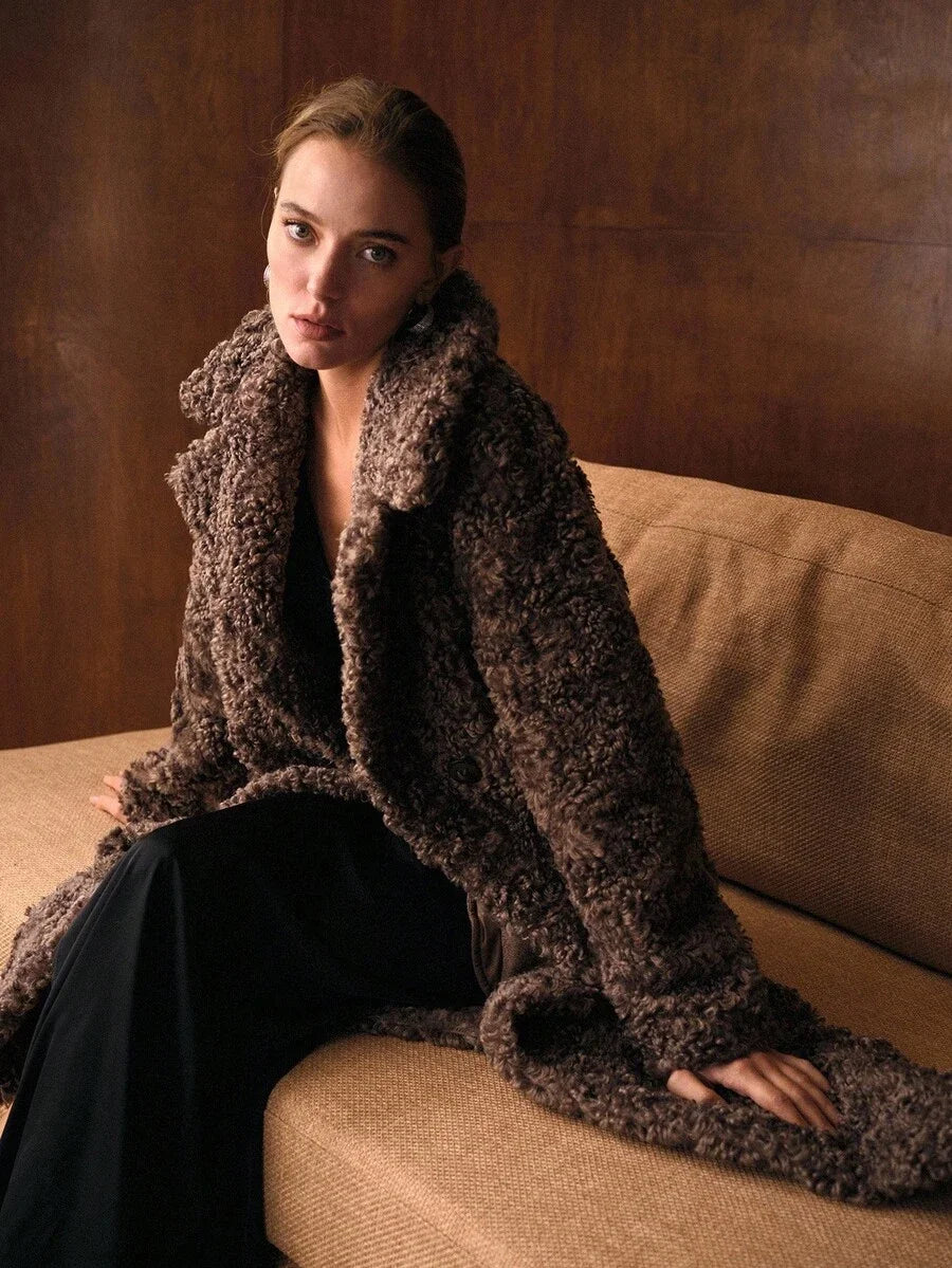 PREMIUM DOUBLE BREASTED LONG SLEEVE FAUX FUR COAT FOR AUTUMN amp WINTER