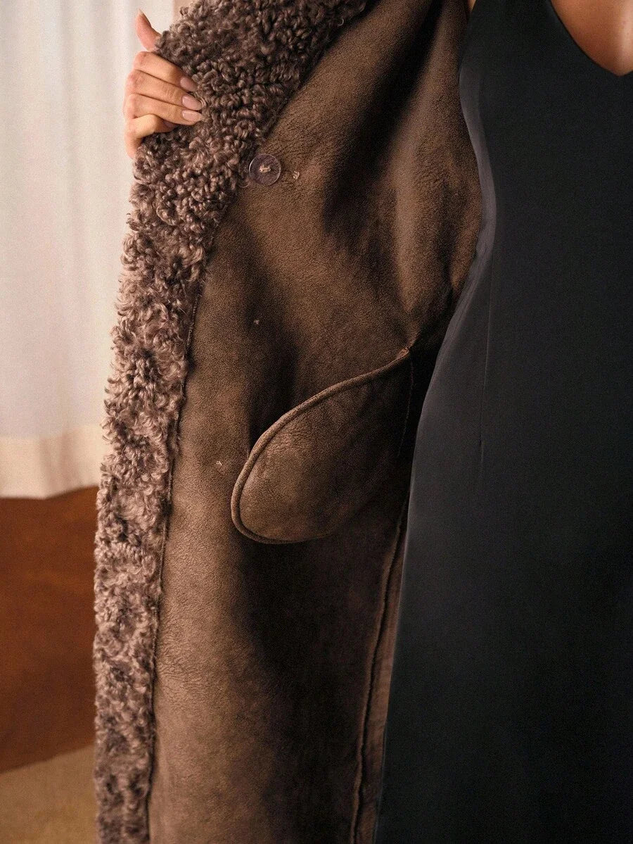 PREMIUM DOUBLE BREASTED LONG SLEEVE FAUX FUR COAT FOR AUTUMN amp WINTER