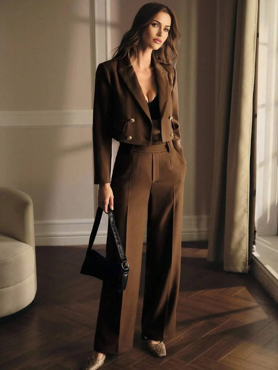 PREMIUM DOUBLE BREASTED PLACKET CROP BLAZER FALL WINTER