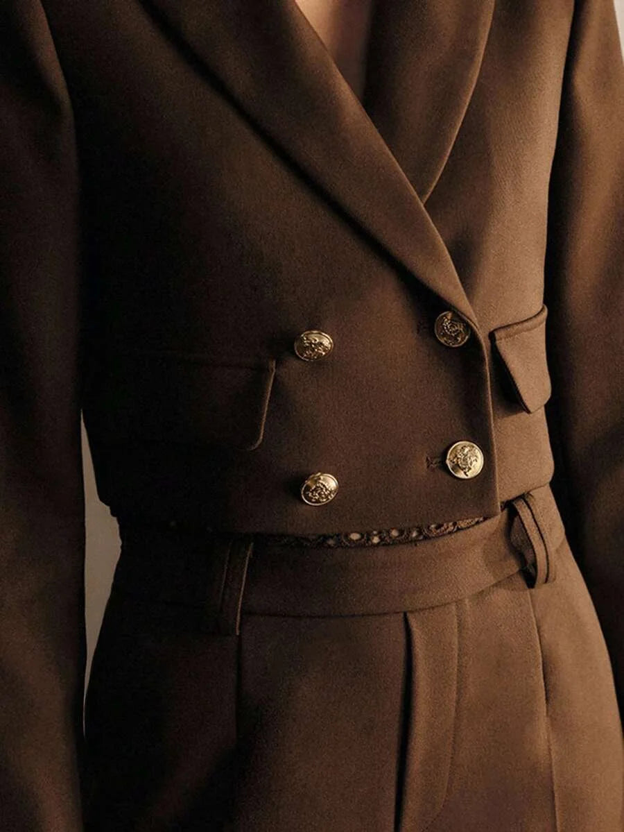 PREMIUM DOUBLE BREASTED PLACKET CROP BLAZER FALL WINTER