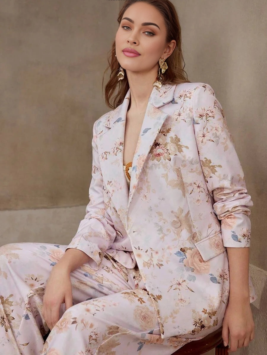 PREMIUM DOUBLE BUTTON FLOWER PATTERN BLAZER