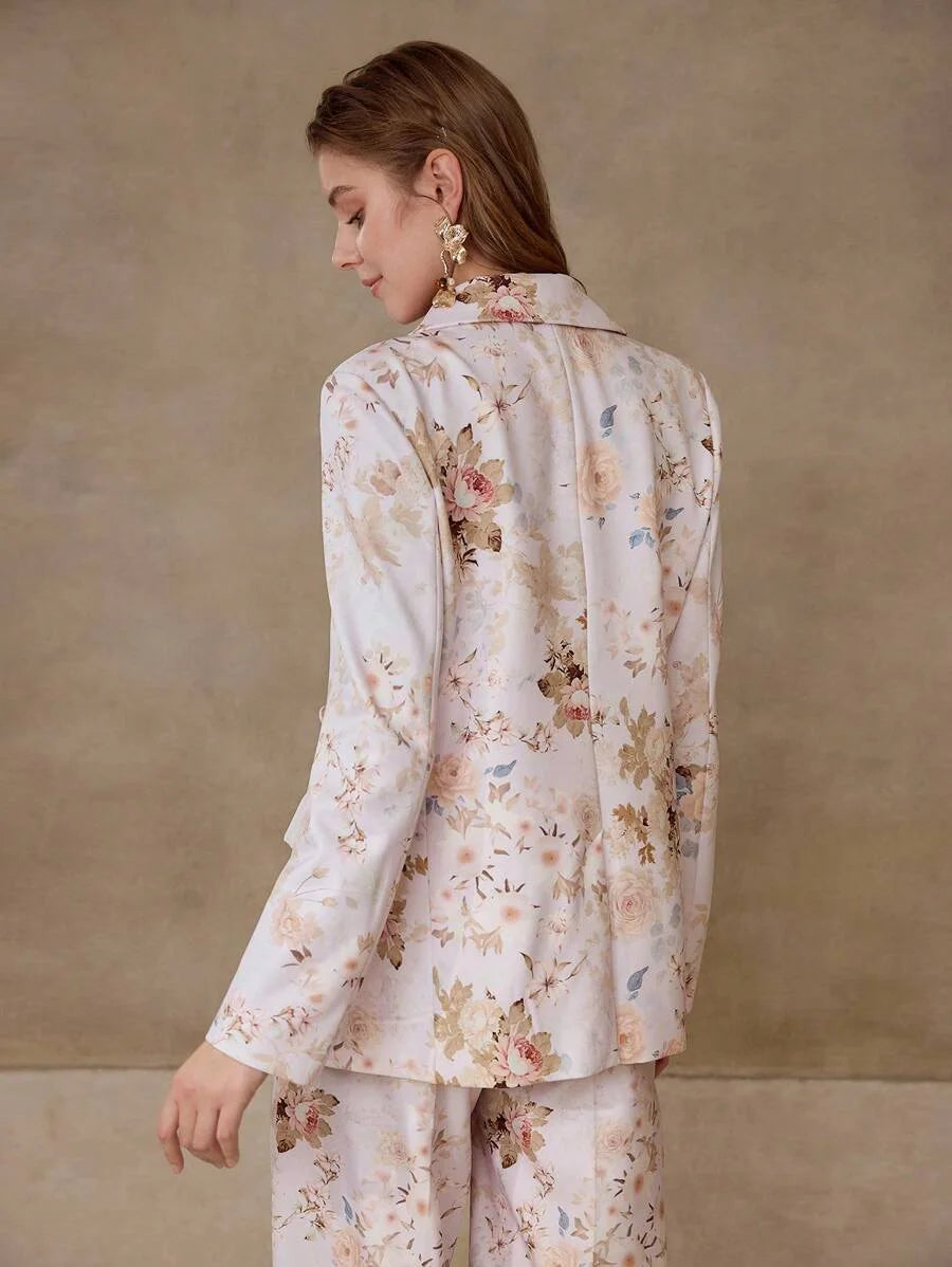PREMIUM DOUBLE BUTTON FLOWER PATTERN BLAZER