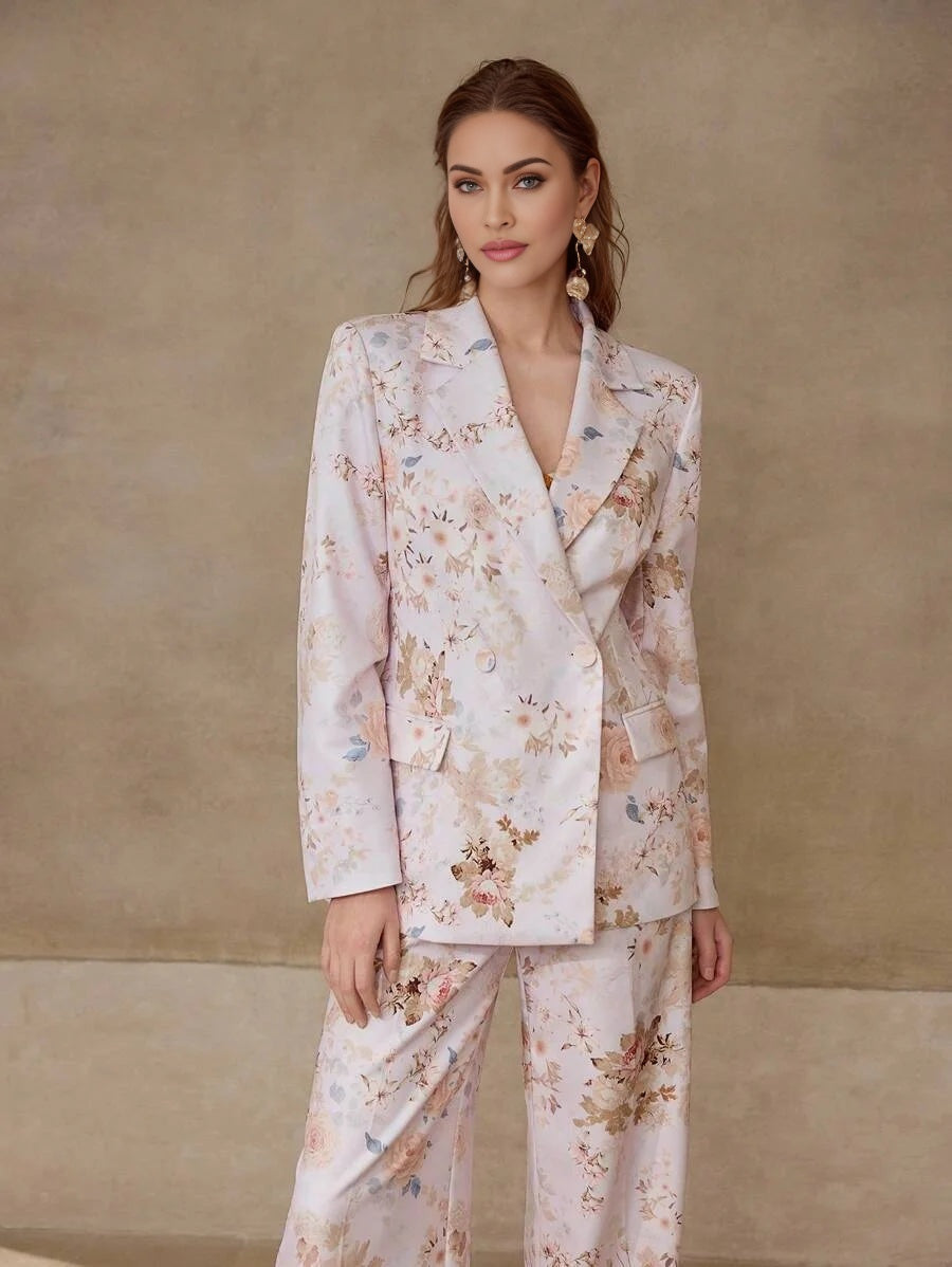 PREMIUM DOUBLE BUTTON FLOWER PATTERN BLAZER