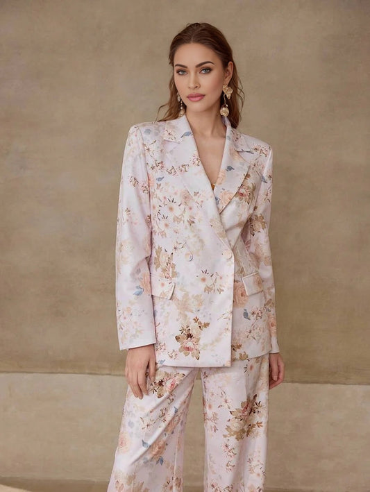 PREMIUM DOUBLE BUTTON FLOWER PATTERN BLAZER