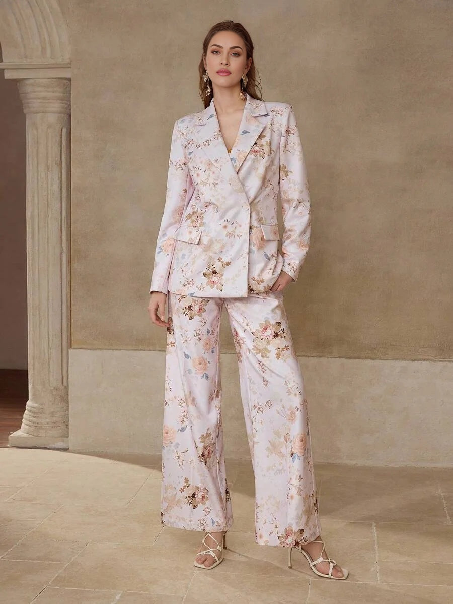 PREMIUM DOUBLE BUTTON FLOWER PATTERN BLAZER