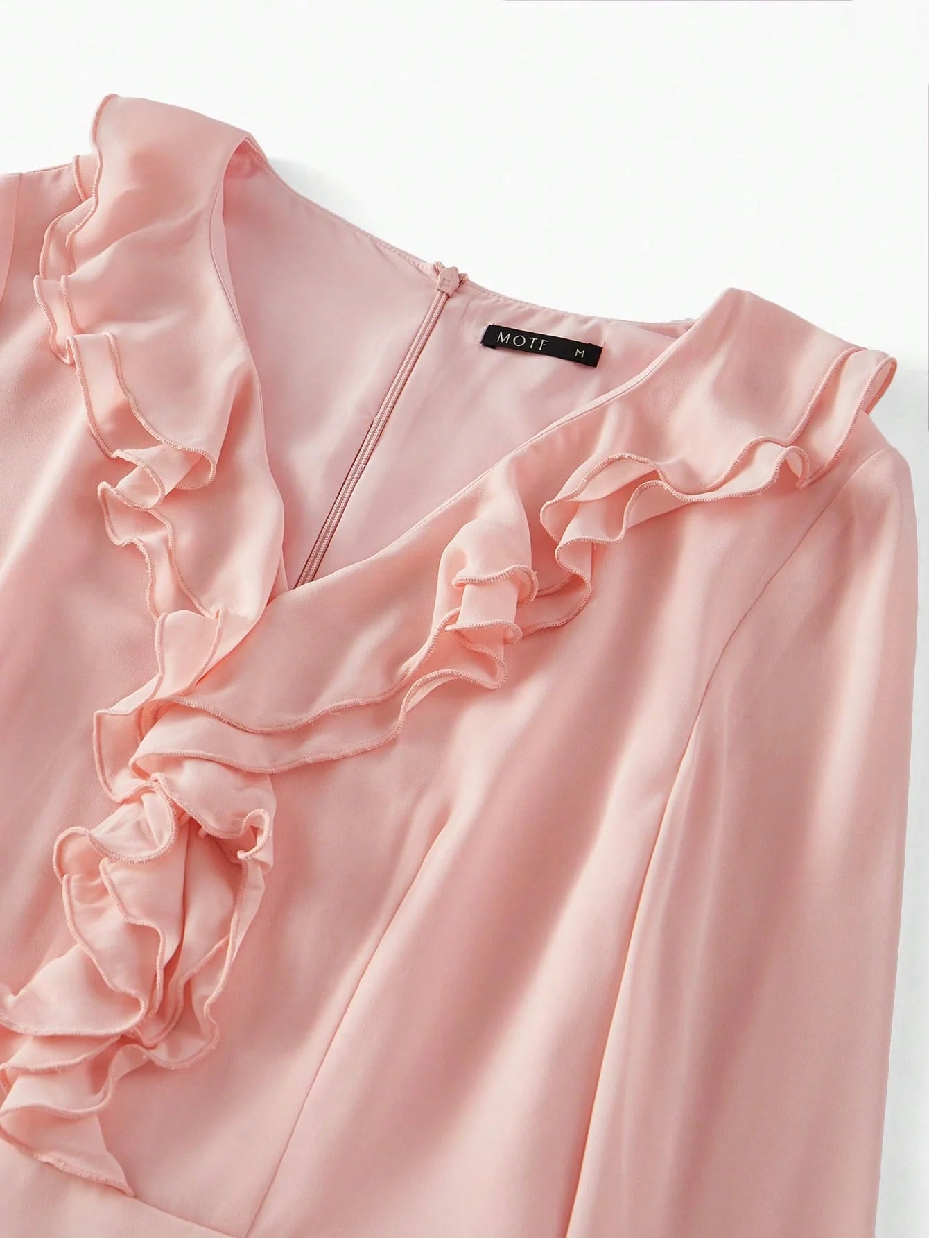 PREMIUM DRAPED CONTRAST LACE RUFFLE TRIM DRESS