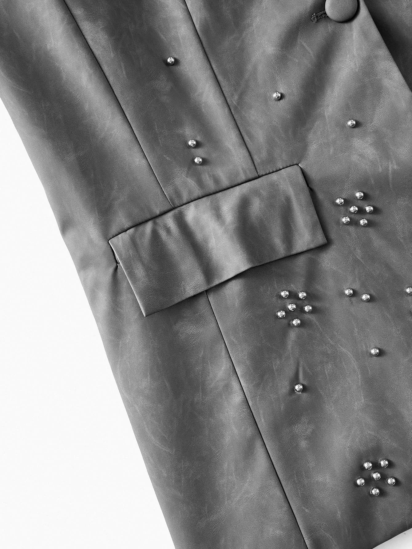 PREMIUM ELEGANT amp CASUAL GRAY PU LEATHER BLAZER WITH RHINESTONE DECOR SUITABLE FOR DAILY WEAR