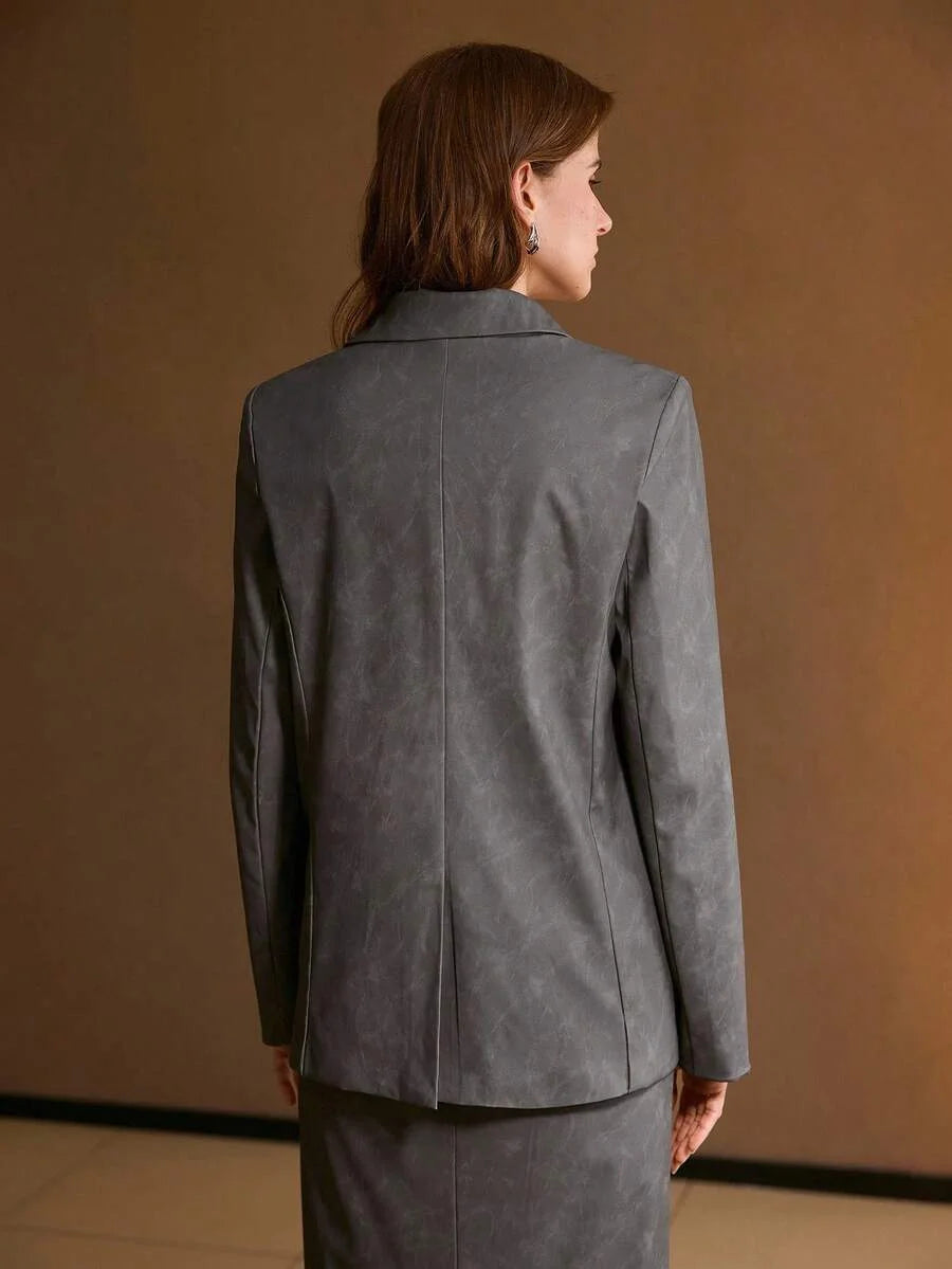 PREMIUM ELEGANT amp CASUAL GRAY PU LEATHER BLAZER WITH RHINESTONE DECOR SUITABLE FOR DAILY WEAR
