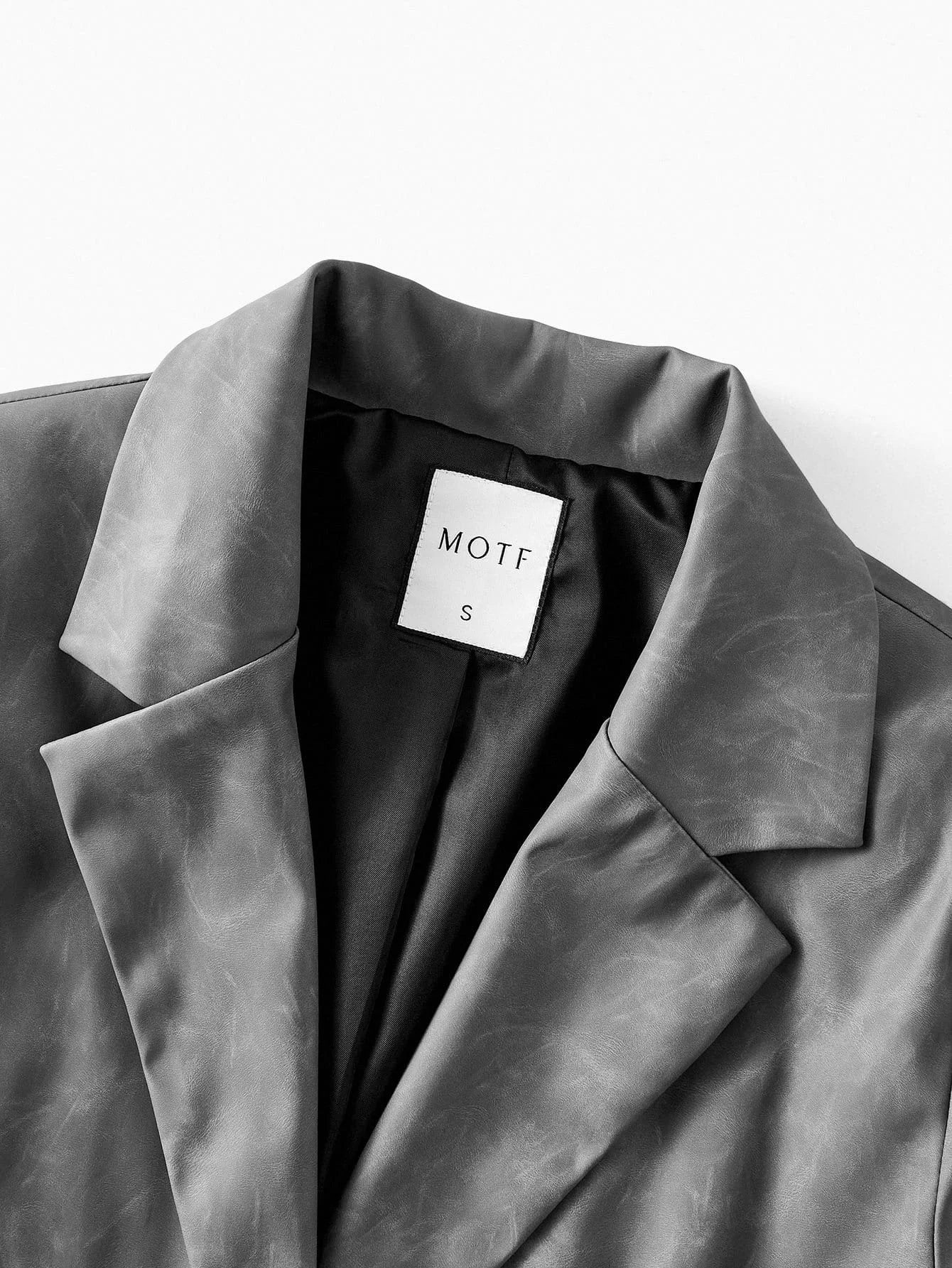 PREMIUM ELEGANT amp CASUAL GRAY PU LEATHER BLAZER WITH RHINESTONE DECOR SUITABLE FOR DAILY WEAR