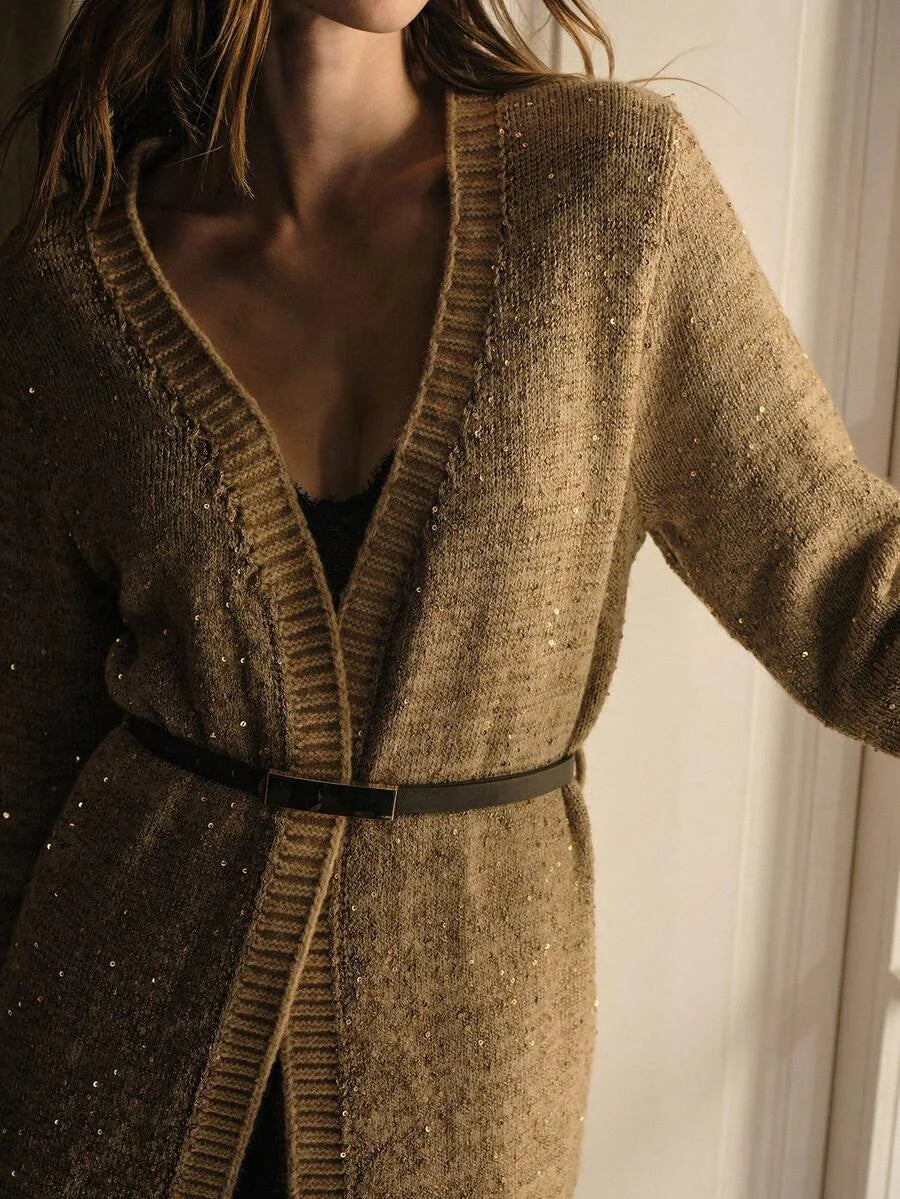 PREMIUM ELEGANT BEADED MIDI CARDIGAN WITH BELT SUITABLE FOR AUTUMNWINTER PARTY