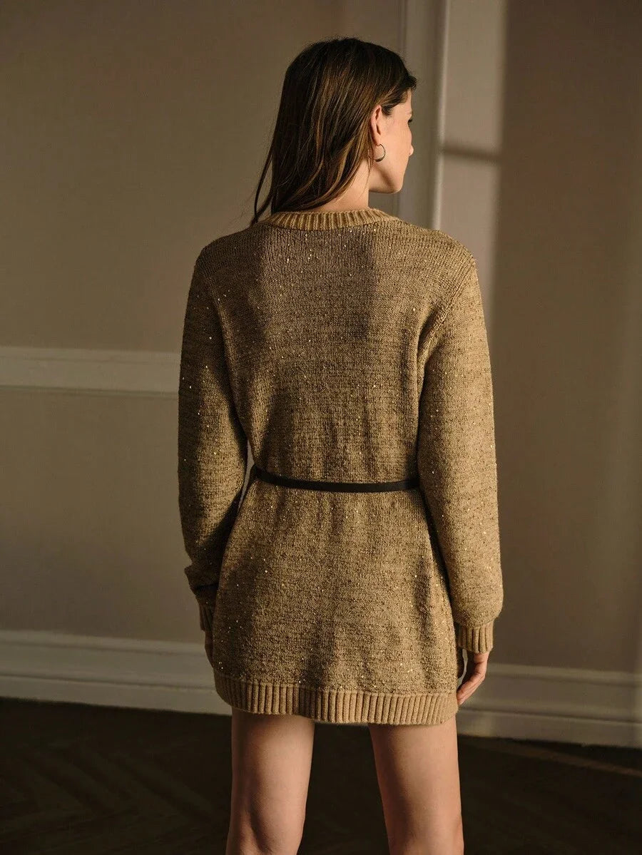 PREMIUM ELEGANT BEADED MIDI CARDIGAN WITH BELT SUITABLE FOR AUTUMNWINTER PARTY